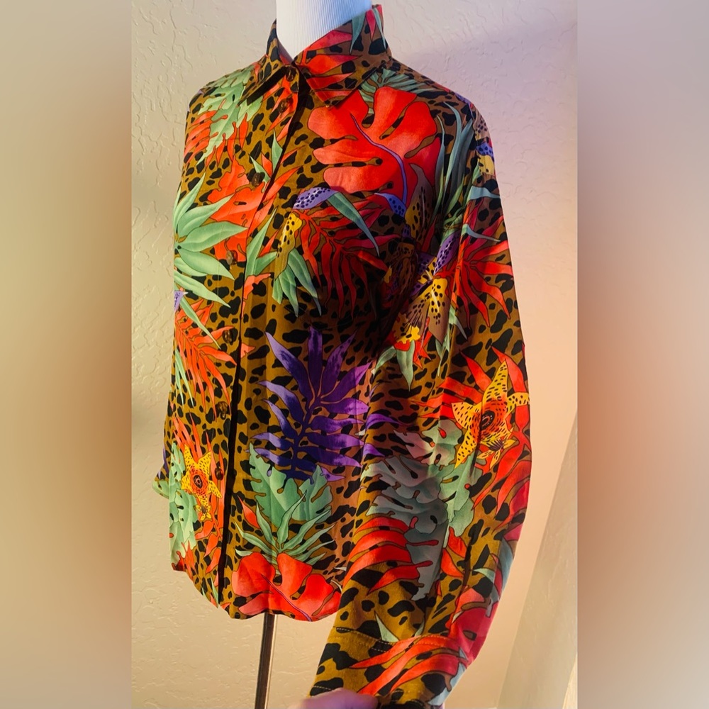 Vintage Silk Tropical Blouse Button-Down | Regina Porter | Large